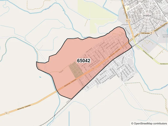 Mapa del código postal 65042, Anáhuac, Nuevo León