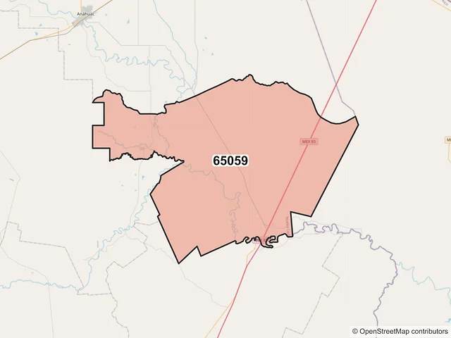 Mapa del código postal 65059, Anáhuac, Nuevo León