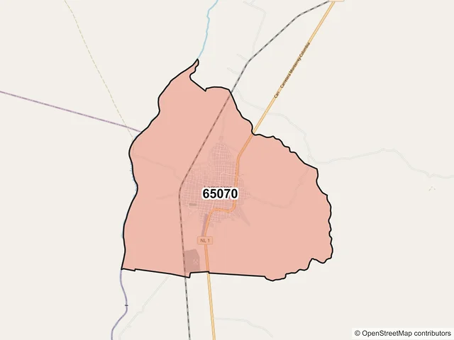 Mapa del código postal 65070, Lampazos de Naranjo, Nuevo León
