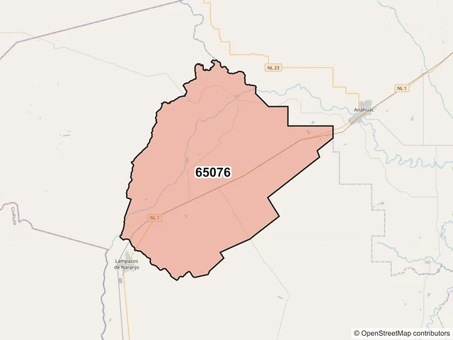 Mapa del código postal 65076, Lampazos de Naranjo, Nuevo León