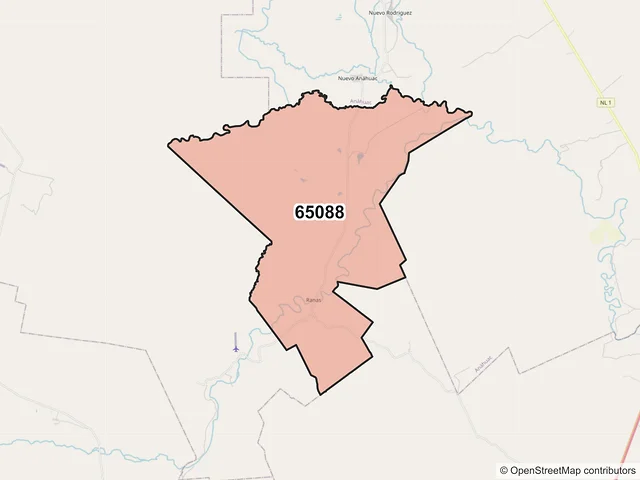 Mapa del código postal 65088, Lampazos de Naranjo, Nuevo León