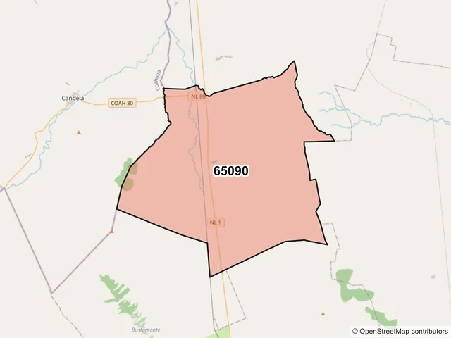 Mapa del código postal 65090, Lampazos de Naranjo, Nuevo León