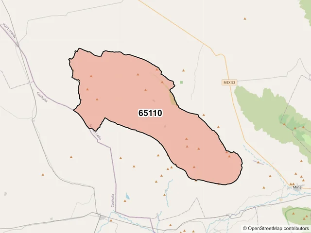 Mapa del código postal 65110, Mina, Nuevo León
