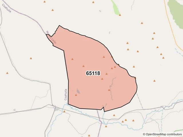 Mapa del código postal 65118, Mina, Nuevo León