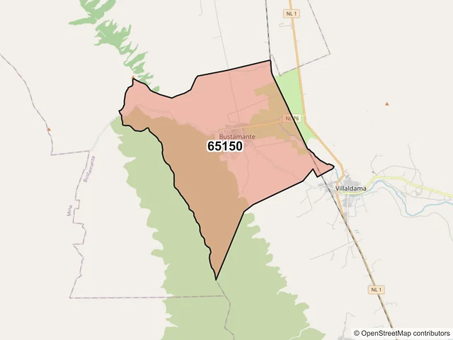 Mapa del código postal 65150, Bustamante, Nuevo León