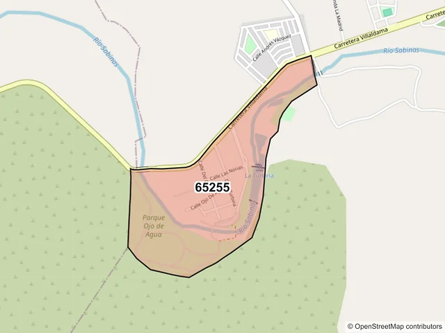 Mapa del código postal 65255, Sabinas Hidalgo, Nuevo León