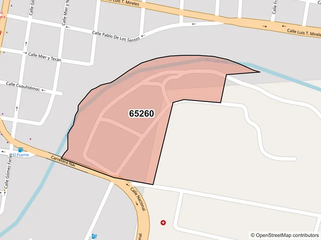 Mapa del código postal 65260, Sabinas Hidalgo, Nuevo León