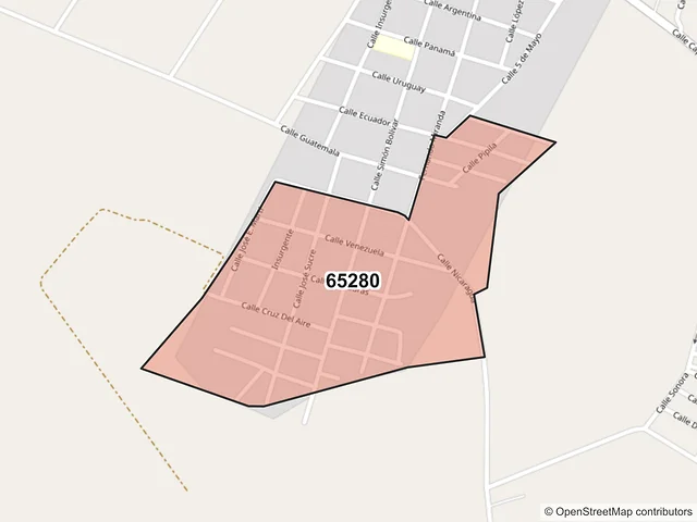 Mapa del código postal 65280, Sabinas Hidalgo, Nuevo León