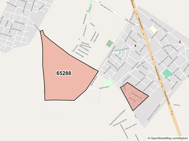 Mapa del código postal 65288, Sabinas Hidalgo, Nuevo León