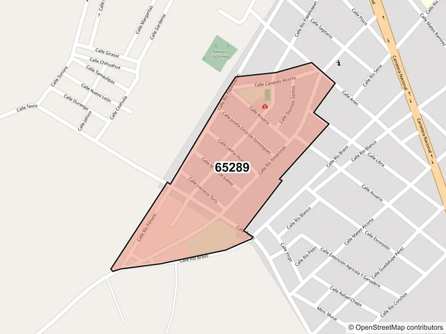Mapa del código postal 65289, Sabinas Hidalgo, Nuevo León