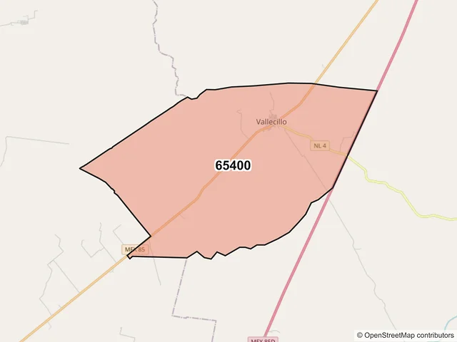 Mapa del código postal 65400, Vallecillo, Nuevo León