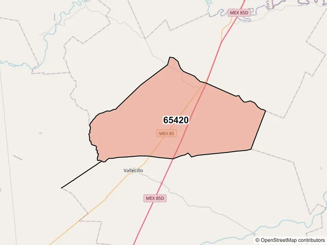 Mapa del código postal 65420, Vallecillo, Nuevo León