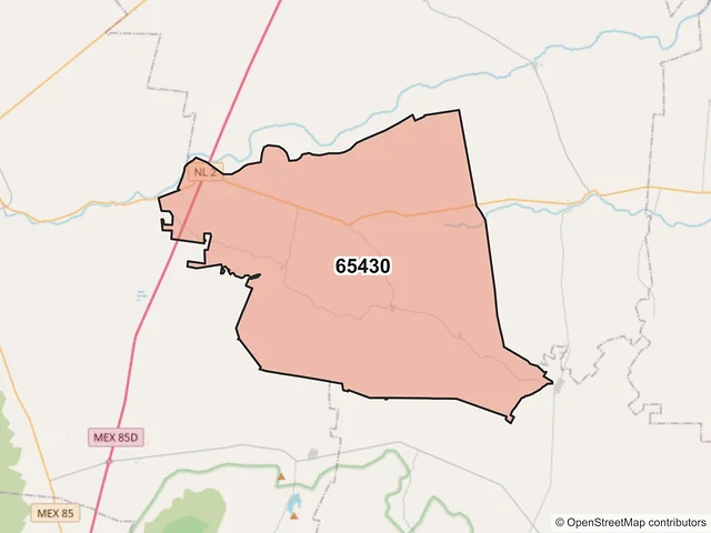 Mapa del código postal 65430, Vallecillo, Nuevo León