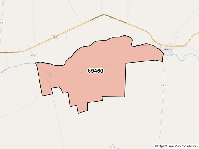 Mapa del código postal 65460, Parás, Nuevo León