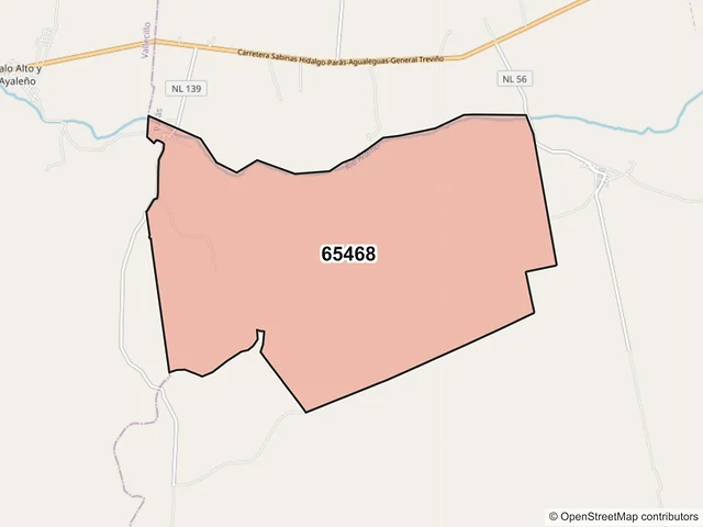 Mapa del código postal 65468, Parás, Nuevo León