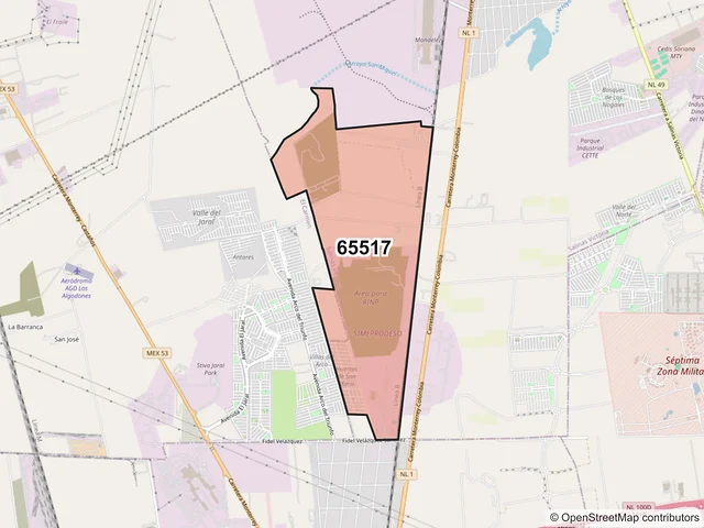 Mapa del código postal 65517, Salinas Victoria, Nuevo León