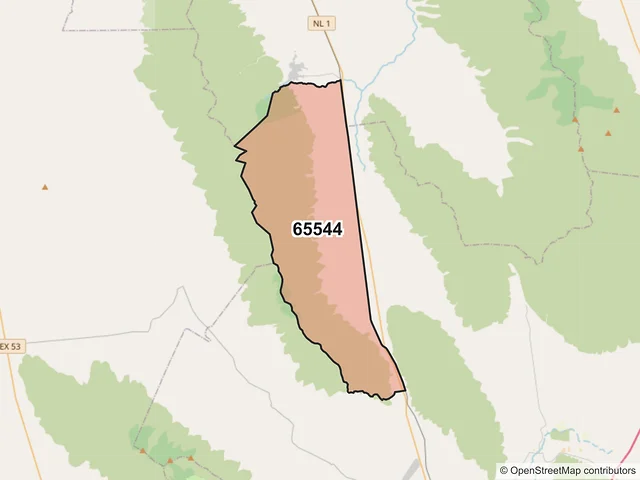 Mapa del código postal 65544, Salinas Victoria, Nuevo León