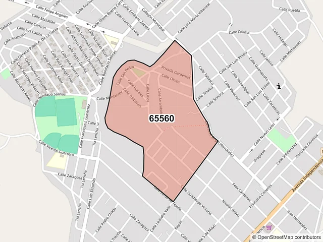 Mapa del código postal 65560, Ciénega de Flores, Nuevo León