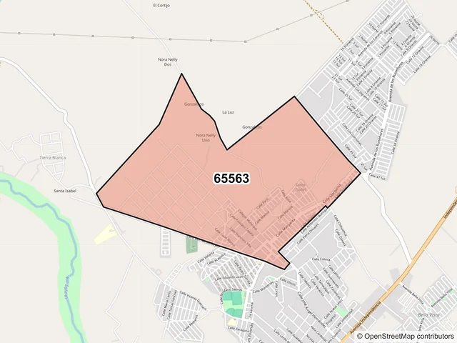 Mapa del código postal 65563, Ciénega de Flores, Nuevo León
