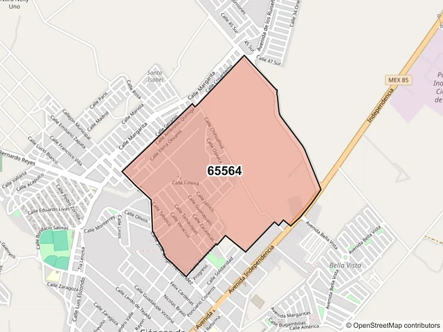 Mapa del código postal 65564, Ciénega de Flores, Nuevo León