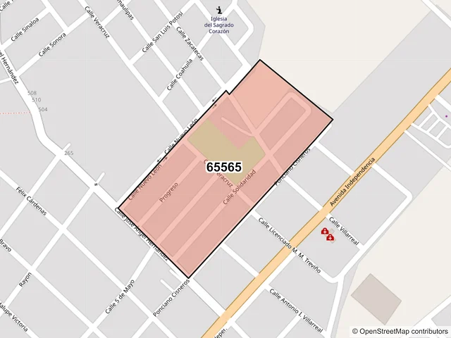 Mapa del código postal 65565, Ciénega de Flores, Nuevo León
