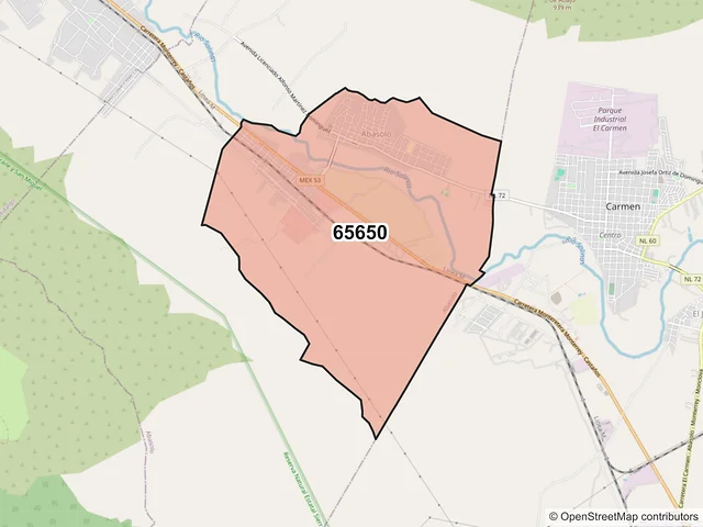 Mapa del código postal 65650, Abasolo, Nuevo León