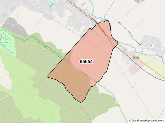 Mapa del código postal 65654, Abasolo, Nuevo León
