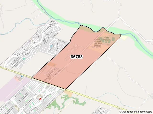 Mapa del código postal 65783, General Zuazua, Nuevo León