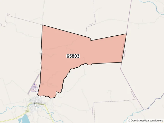 Mapa del código postal 65803, Agualeguas, Nuevo León