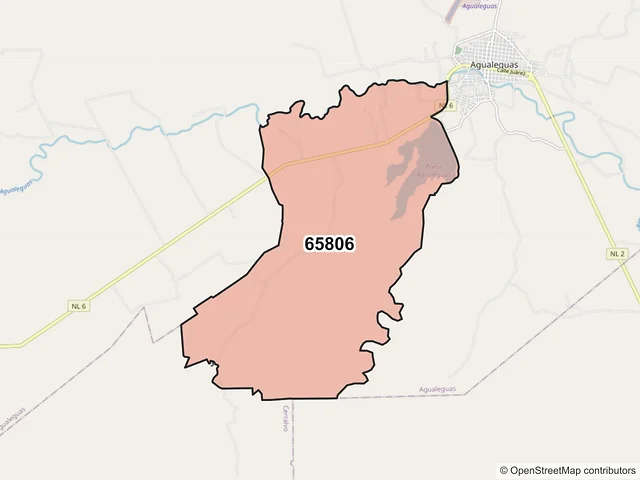 Mapa del código postal 65806, Agualeguas, Nuevo León