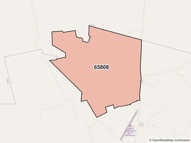 Mapa del código postal 65808, Agualeguas, Nuevo León