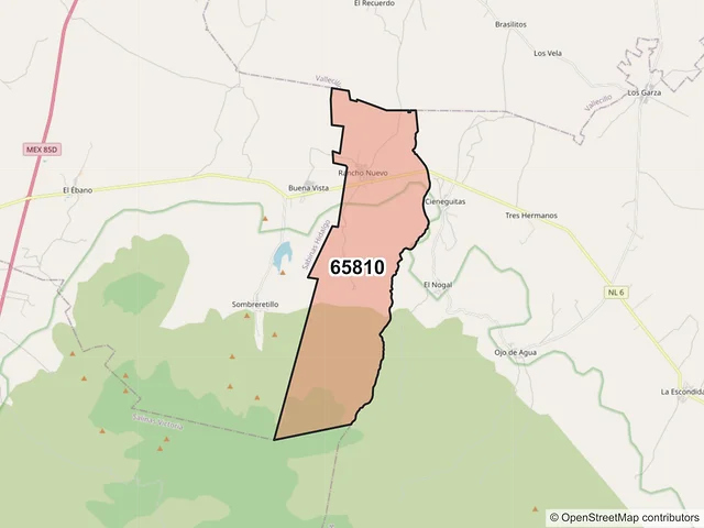 Mapa del código postal 65810, Agualeguas, Nuevo León