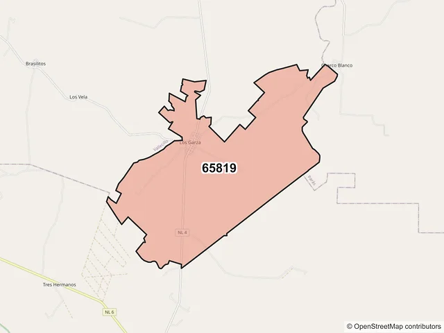 Mapa del código postal 65819, Agualeguas, Nuevo León
