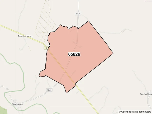 Mapa del código postal 65826, Agualeguas, Nuevo León