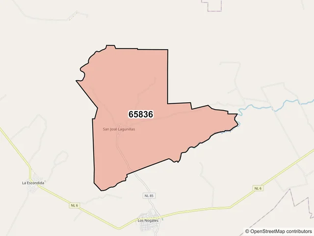 Mapa del código postal 65836, Agualeguas, Nuevo León