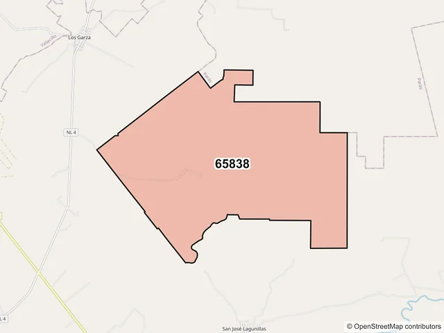 Mapa del código postal 65838, Agualeguas, Nuevo León