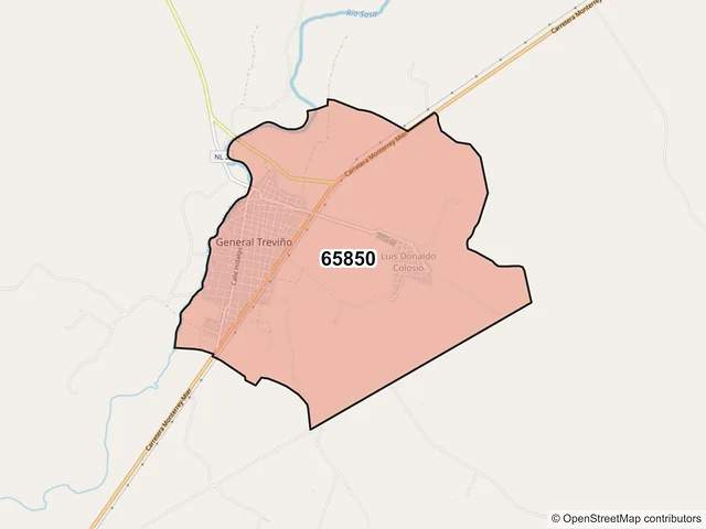 Mapa del código postal 65850, General Treviño, Nuevo León
