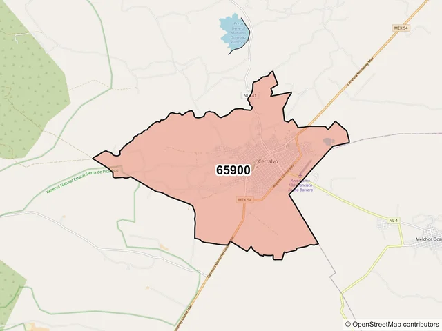 Mapa del código postal 65900, Cerralvo, Nuevo León