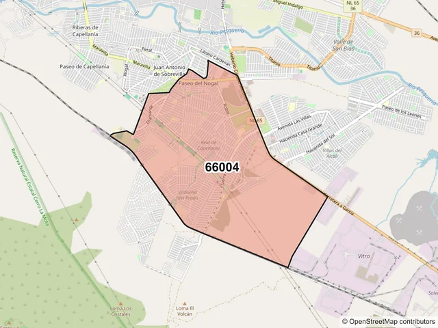 Mapa del código postal 66004, García, Nuevo León