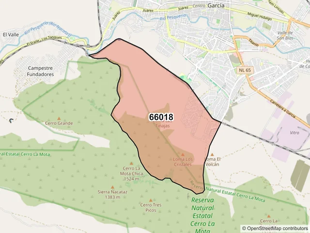 Mapa del código postal 66018, García, Nuevo León