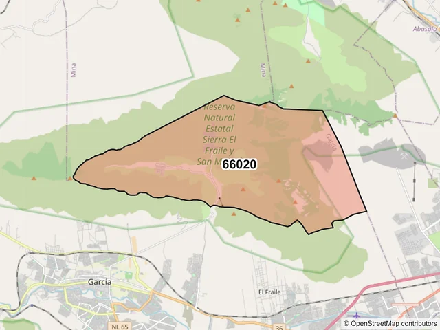 Mapa del código postal 66020, García, Nuevo León