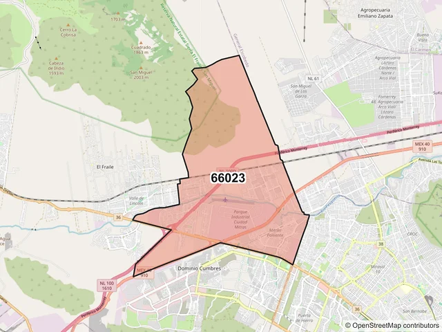 Mapa del código postal 66023, García, Nuevo León