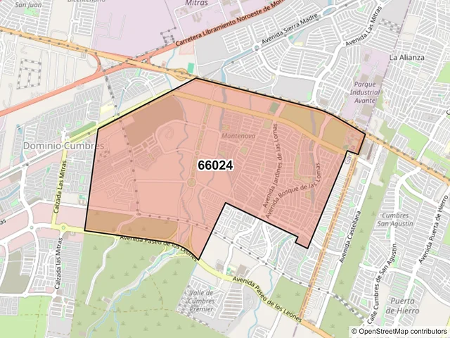 Mapa del código postal 66024, García, Nuevo León