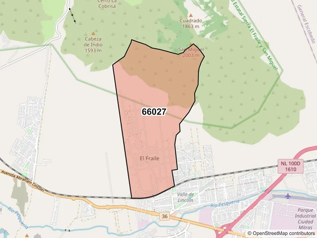 Mapa del código postal 66027, García, Nuevo León