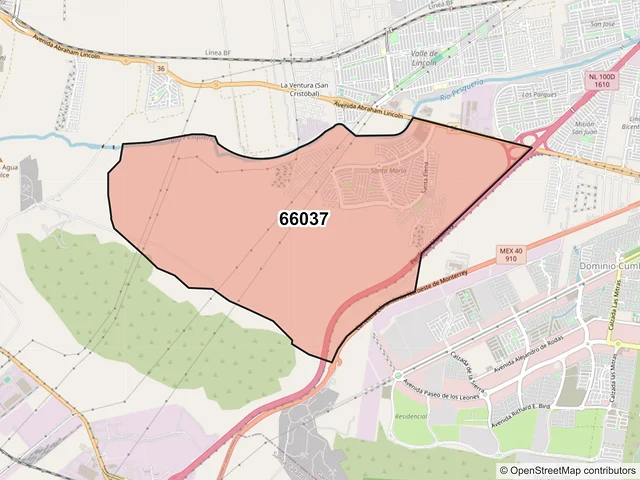 Mapa del código postal 66037, García, Nuevo León