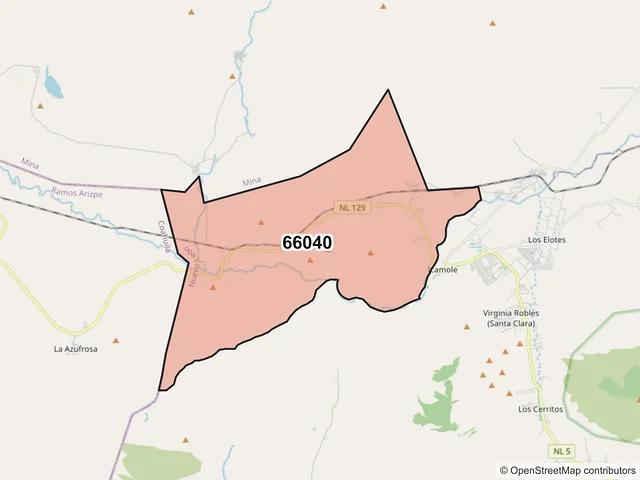 Mapa del código postal 66040, García, Nuevo León