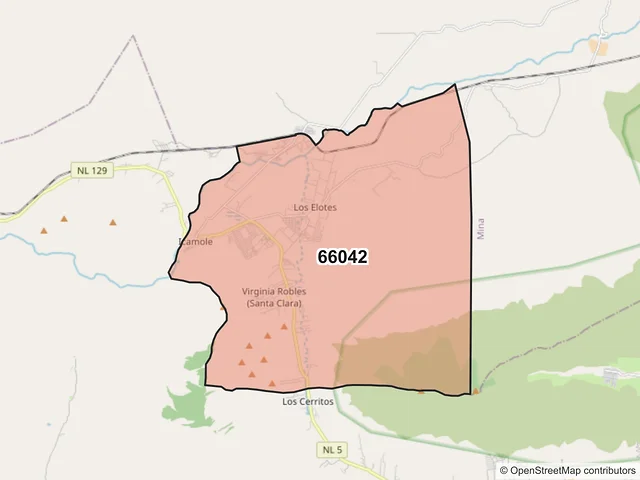 Mapa del código postal 66042, García, Nuevo León