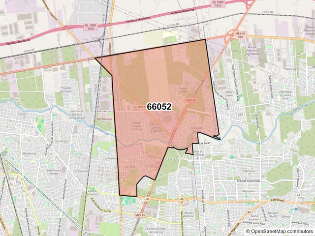 Mapa del código postal 66052, General Escobedo, Nuevo León