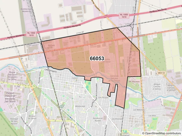 Mapa del código postal 66053, General Escobedo, Nuevo León