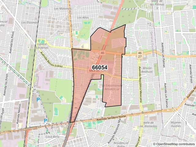 Mapa del código postal 66054, General Escobedo, Nuevo León
